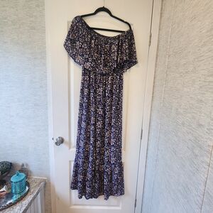 Willow & Root Elegant Floral Off-Shoulder Maxi Dress Size XL Euc